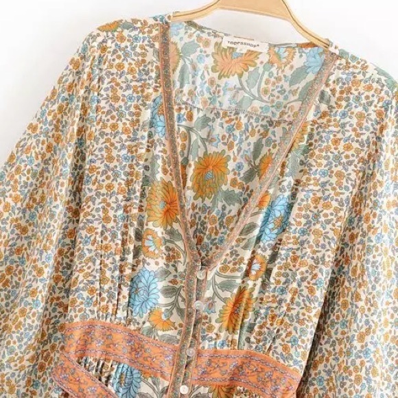 Boho Floral Gypsy Print Maxi Dress Kimono - Picture 16 of 16